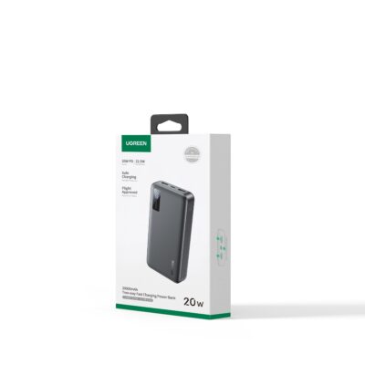 Juoda išorinė baterija Power Bank Ugreen PB313 20W 20000mAh dėžutėje
