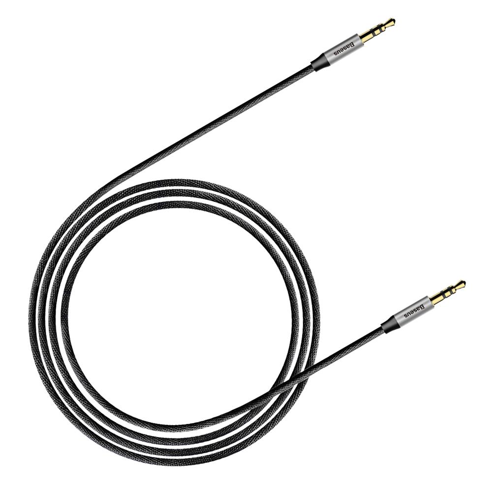 Juodai-sidabrinis audio adapteris Baseus Yiven M30 3,5mm Juodai-sidabrinis audio adapteris Baseus Yiven M30 iš 3,5mm į 3,5mm AUX 1m su auksiniais jungtimis