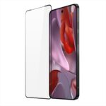 Juodais apvadais apsauginis stikliukas Google Pixel 9a telefonui su plonu juodu apvadu