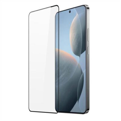 Juodais apvadais apsauginis stikliukas Xiaomi Poco X6 Pro 5G telefonui su matomu juodu apvadu