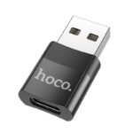 Juodas adapteris Hoco UA17 USB-A to Type-C su metaliniu USB jungties korpusu