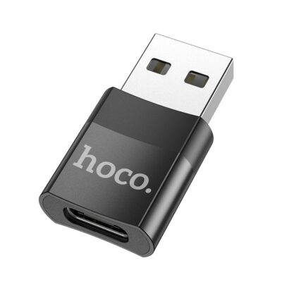 Juodas adapteris Hoco UA17 USB-A to Type-C su metaliniu USB jungties korpusu