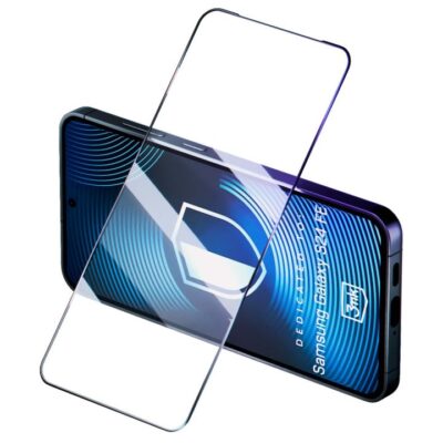 Juodas apsauginis stiklas Samsung S721 S24 FE su plonu aiškiu dizainu