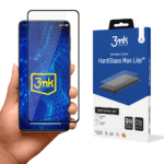 Juodas apsauginis stiklas Samsung S901 S22 5G 3MK Hard Glass Max Lite laikomas rankoje šalia pakuotės
