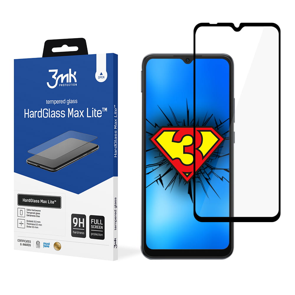 Juodas apsauginis stiklas Xiaomi Redmi 10C Poco C40 3MK Hard Glass Max Lite Juodas apsauginis stiklas Xiaomi Redmi 10C Poco C40 su pakuote ir mobiliuoju telefonu