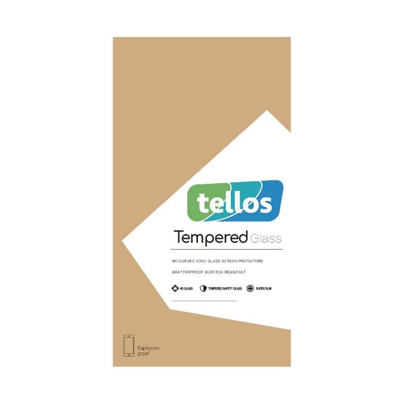 Juodas apsauginis stikliukas 2.5D Tellos Samsung A145 A14 Juodas apsauginis stikliukas 2.5D Tellos Samsung A145 A14 4G A146 A14 5G pakuotės vaizdas