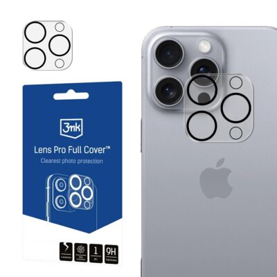 Juodas apsauginis stikliukas kamerai 3MK Lens Pro Apple iPhone 16 Pro ir 16 Pro Max