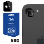 Juodas apsauginis stikliukas kamerai 3MK Lens Pro Apple iPhone 16E matomas atlenktas ir ant telefono kameros