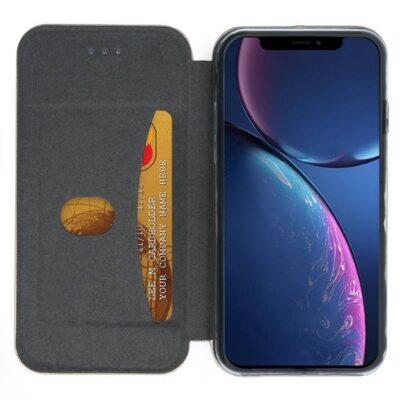 Juodas atverčiamas dėklas Apple iPhone 13 Pro Max su kortelių skyriumi