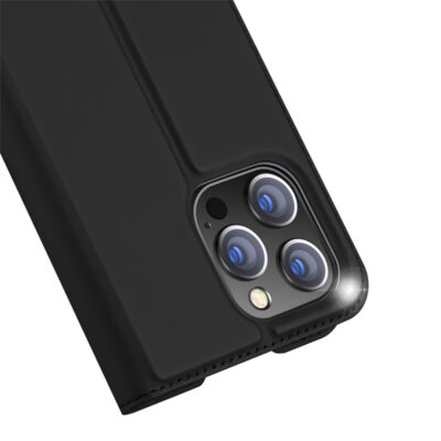 Juodas atverčiamas dėklas Apple iPhone 14 Pro Max Dux Ducis Skin Pro su matine tekstūra ir apsauga kamerai