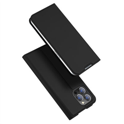 Juodas atverčiamas dėklas Apple iPhone 14 Pro Max Dux Ducis Skin Pro su trimis fotoaparato lęšiais