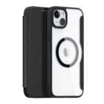 Juodas atverčiamas dėklas Apple iPhone 15 Plus Dux Ducis Skin X Pro su skaidriu nugarėle ir apsauga kamerai