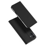 Juodas atverčiamas dėklas Apple iPhone 16 su matine tekstūra ir kamera.