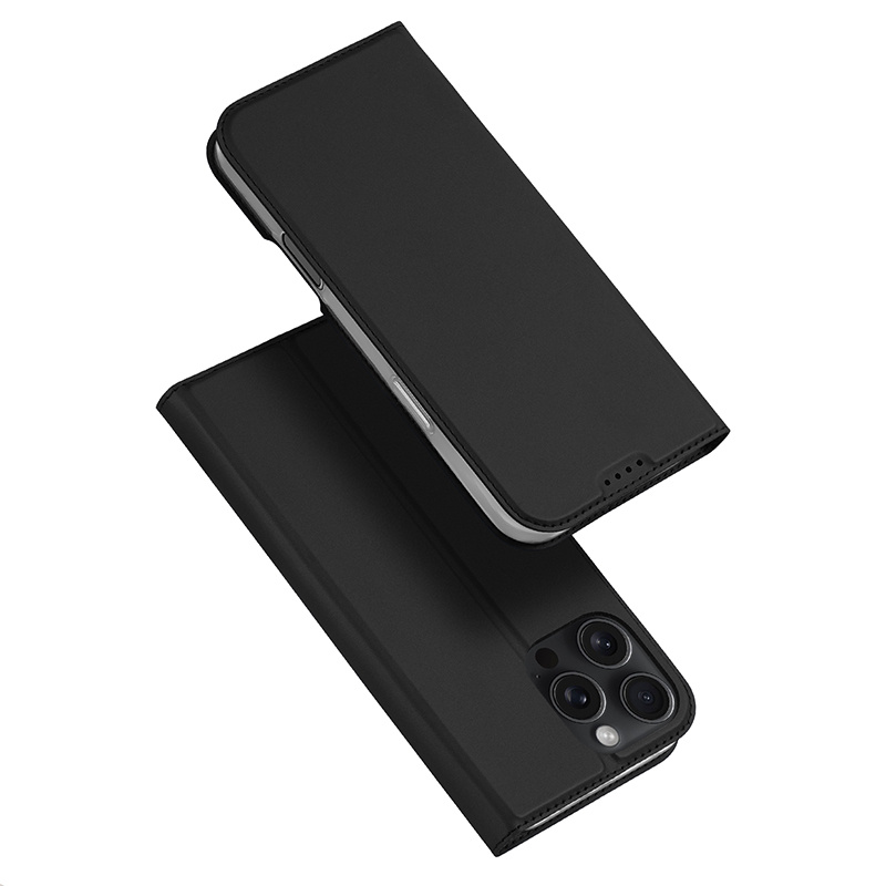 Juodas atverčiamas dėklas Apple iPhone 16 Pro Dux Ducis Skin Pro Juodas atverčiamas dėklas Apple iPhone 16 Pro, apsaugantis telefoną ir kameros sritį