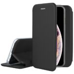 Juodas atverčiamas dėklas Apple iPhone X XS su apsauginiu dangteliu ir stovu
