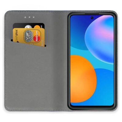 Juodas atverčiamas dėklas Huawei P Smart 2021 su kortelių kišenėmis viduje