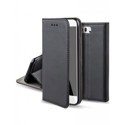 Juodas atverčiamas dėklas Huawei P10 Smart Magnet su tekstūruota paviršiaus struktūra