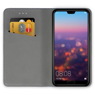 Juodas atverčiamas dėklas Huawei P20 Pro P20 Plus smart magnet su kortelių lizdais