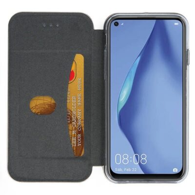 Juodas atverčiamas dėklas Huawei P40 Lite Book Elegance su kortelės laikikliu