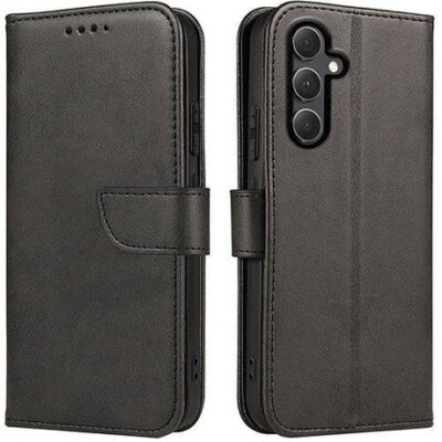 Juodas atverčiamas dėklas Samsung A366 A36 5G Wallet dirbtinės odos