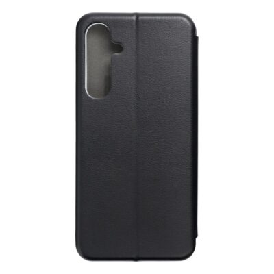 Juodas atverčiamas dėklas Samsung A556 A55 5G su matiniu paviršiumi ir išpjova kamerai