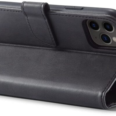 Juodas atverčiamas deklas Samsung G950 S8 Wallet stovi atidarytas