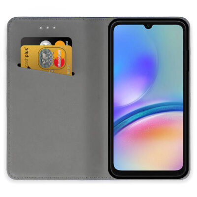 Juodas atverčiamas dėklas Samsung Galaxy A057 A05s su kortelių laikikliu viduje