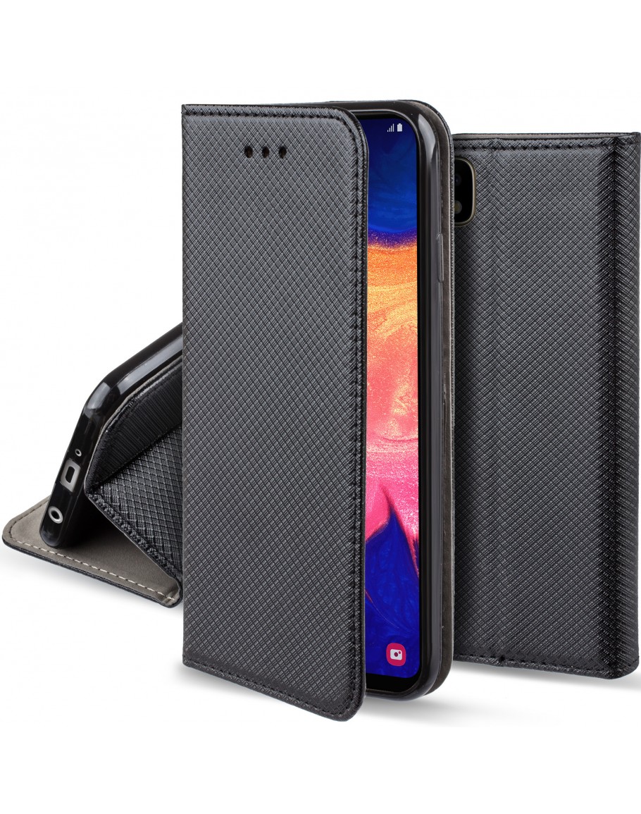 Juodas atverčiamas dėklas Samsung Galaxy A10 Smart Magnet Juodas atverčiamas dėklas Samsung Galaxy A10 Smart Magnet su tekstūriniu paviršiumi