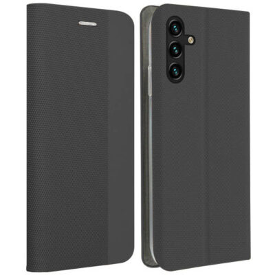 Juodas atverčiamas dėklas Samsung Galaxy A135 A13 4G Smart Senso su tekstūruota paviršiaus apdaila