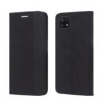 Juodas atverčiamas dėklas Samsung Galaxy A226 A22 5G Smart Senso su tekstūruota dalimi