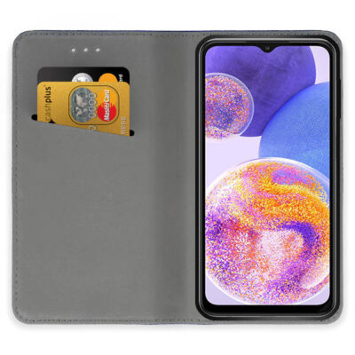 Juodas atverčiamas dėklas Samsung Galaxy A235 A23 4G su kortelių laikikliu