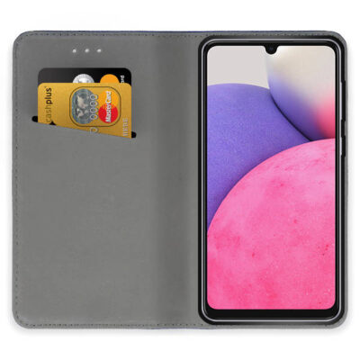 Juodas atverčiamas dėklas Samsung Galaxy A33 5G Smart Magnet su kortelių laikikliu