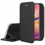 Juodas atverčiamas dėklas Samsung Galaxy A530 A8 2018 book elegance atidarytas ir uždarytas