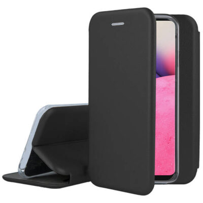 Juodas atverčiamas dėklas Samsung Galaxy A536 A53 5G Book Elegance su aiškia telefono laikymo dalimi