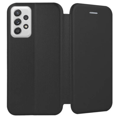 Juodas atverčiamas dėklas Samsung Galaxy A536 A53 5G Book Elegance su kamera ir ekrano atverčiamu dangčiu