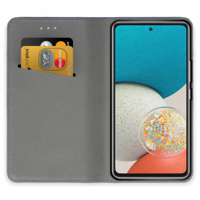 Juodas atverčiamas dėklas Samsung Galaxy A536 A53 5G Smart Magnet su kortelių laikikliais