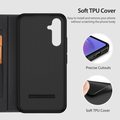 Juodas atverčiamas dėklas Samsung Galaxy A546 A54 5G Dux Ducis Skin X2 su minkštu TPU vidumi ir tiksliomis išpjovomis