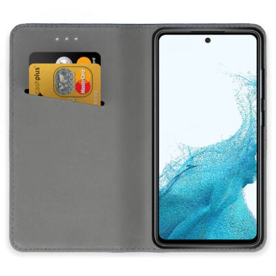 Juodas atverčiamas dėklas Samsung Galaxy A546 A54 5G Smart Magnet su kortelių lizdais vidinėje pusėje