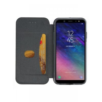 Juodas atverčiamas dėklas Samsung Galaxy A600 A6 2018 su kortelės laikikliu viduje