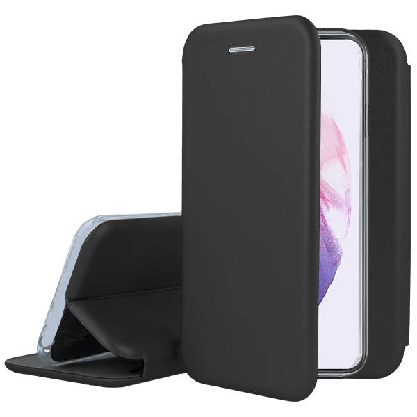 Juodas atverčiamas dėklas Samsung Galaxy S22 Book Elegance Juodas atverčiamas dėklas Samsung Galaxy S22 Book Elegance su uždarytu ir atvertu dangteliu