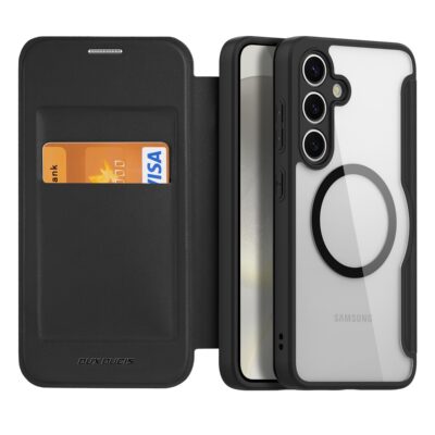 Juodas atverčiamas dėklas Samsung S921 S24 Dux Ducis Skin X Pro su kortelių laikikliu