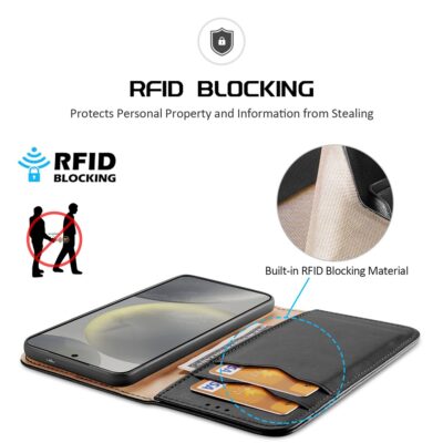 Juodas atverčiamas dėklas Samsung S926 S24 Plus Dux Ducis Hivo su RFID blokavimo funkcija