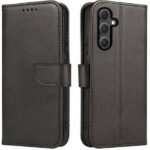 Juodas atverčiamas dėklas Samsung S931 S25 Wallet su apsauga ir magnetiniu užsegimu