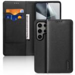 Juodas atverčiamas dėklas Samsung S938 S25 Ultra su kortelių ir banknotų skyreliais