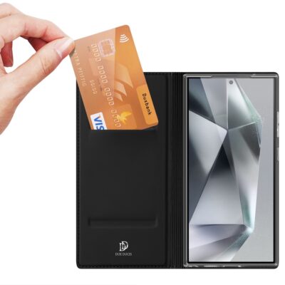 Juodas atverčiamas dėklas Samsung S938 S25 Ultra Dux Ducis Skin Pro su kortelės laikikliu