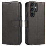 Juodas atverčiamas dėklas Samsung S938 S25 Ultra Wallet su magnetiniu užsegimu