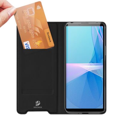 Juodas atverčiamas dėklas Sony Xperia 10 III su kortelių lizdu