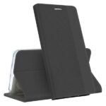 Juodas atverčiamas dėklas Xiaomi 14T Pro su stovu ir tekstūruota danga