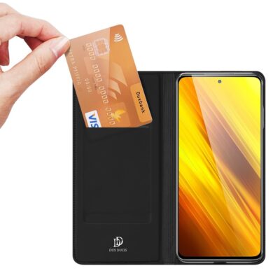 Juodas atverčiamas dėklas Xiaomi Poco X3 NFC su kortelių laikikliu