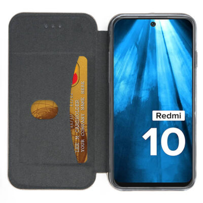 Juodas atverčiamas dėklas Xiaomi Redmi 10 su kortelės laikikliu